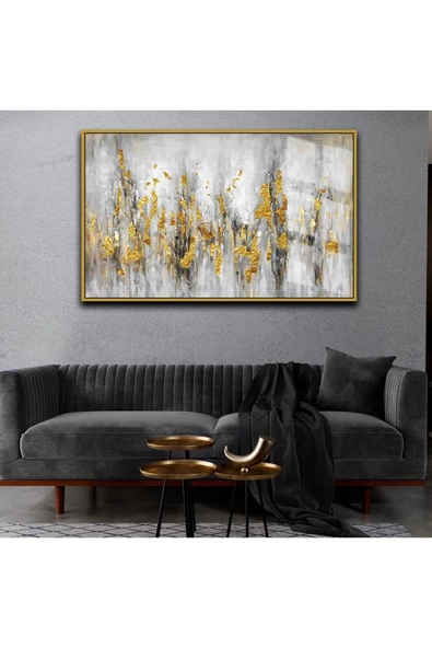 Harikabirev HARİKABİREV|SEVİLEN SOYUT TABLO 02 GOLD GRİ|ÇERÇEVELİ TEMPERLİ CAM TABLO TEKLİ YATAY ürün görseli