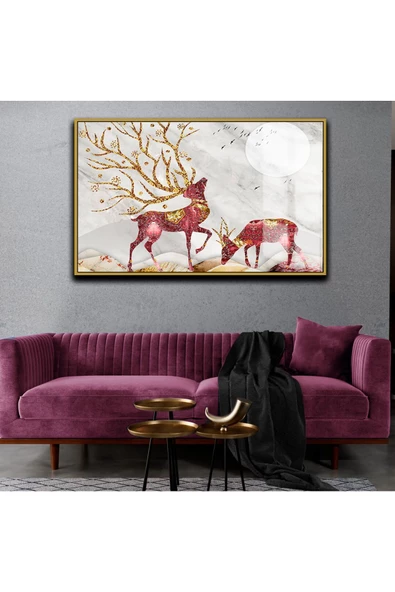 Harikabirev HARİKABİREV|SEVİLEN RENGEYİĞİ 01 PEMBE GOLD |ÇERÇEVELİ TEMPERLİ CAM TABLO TEKLİ YATAY