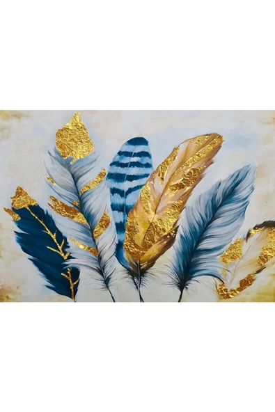 Harikabirev HARİKABİREV|SEVİLEN TÜY TABLOSU 01 LACİVERT GOLD|ÇERÇEVELİ TEMPERLİ CAM TABLO TEKLİ YATAY - Resim 2