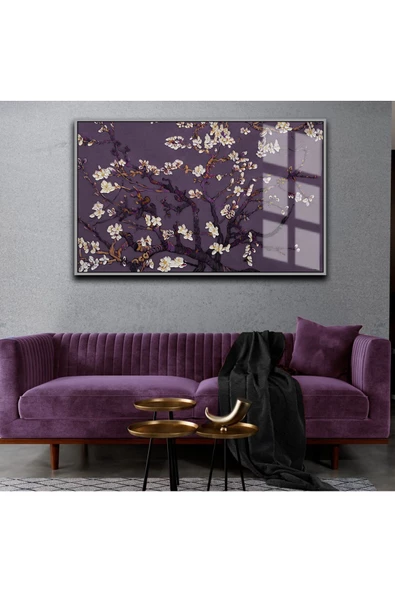 Harikabirev HARİKABİREV|SEVİLEN ÇİÇEK TABLOSU 12 MOR KREM |ÇERÇEVELİ TEMPERLİ CAM TABLO TEKLİ YATAY ürün görseli
