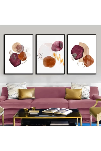 Harikabirev HARİKABİREV|GOLD-PEMBE-TURUNCU SOYUT VEKTÖR (ABSTRACT) 03 |ÇERÇEVELİ CAM TABLO TEMPERLİ 3LÜ DİKEY