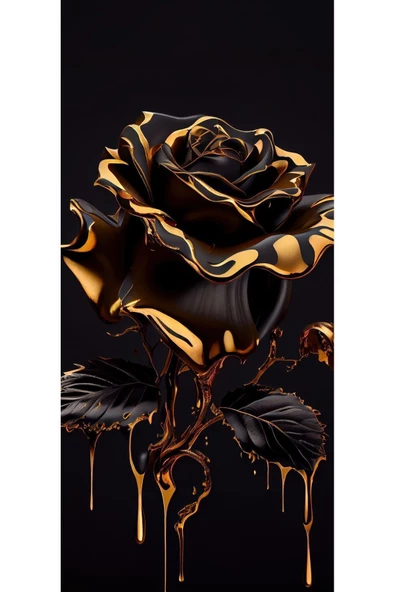 Harikabirev HARİKABİREV|ÇİÇEK TABLOSU SOYUT ÇİÇEK GOLD SİYAH 04|ÇERÇEVELİ TEMPERLİ CAM TABLO TEKLİ DİKEY - Resim 2