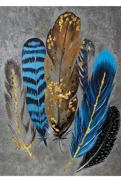 Harikabirev HARİKABİREV|LACİVERT- GOLD RENK TÜY- SOYUT KOMBİN 010 |ÇERÇEVELİ CAM TABLO TEMPERLİ 3LÜ DİKEY - Resim 3