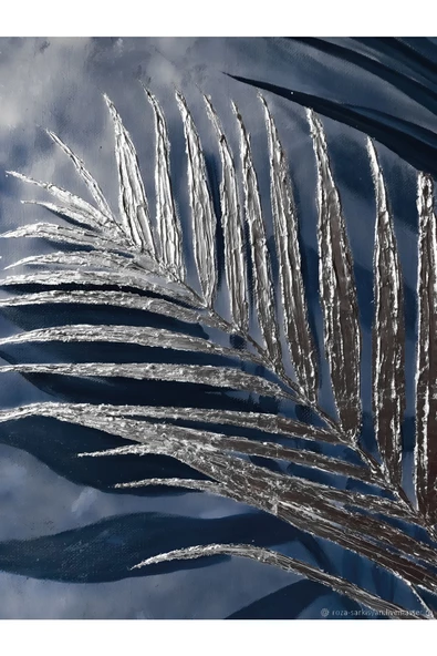 Harikabirev HARİKABİREV|LACİVERT-GRİ RENK ÇİÇEK YAPRAK KOMBİN 001 |ÇERÇEVELİ CAM TABLO TEMPERLİ 3LÜ DİKEY - Resim 3