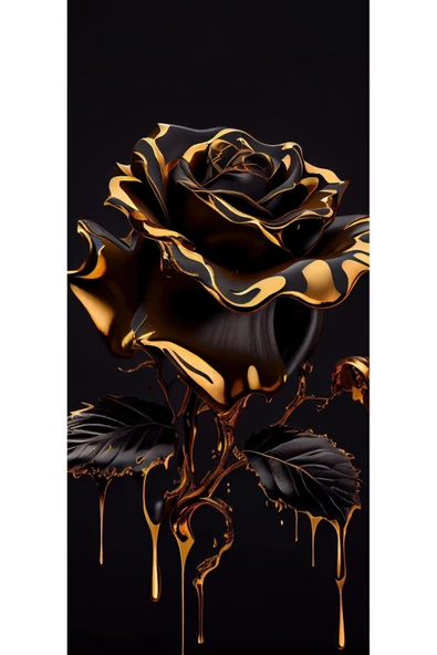 Harikabirev HARİKABİREV|ÇİÇEK TABLOSU SOYUT ÇİÇEK GOLD SİYAH 04|ÇERÇEVELİ TEMPERLİ CAM TABLO TEKLİ DİKEY - Resim 3