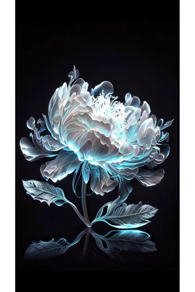 Harikabirev HARİKABİREV|ÇİÇEK TABLOSU SOYUT ÇİÇEK MAVİ BEYAZ |ÇERÇEVELİ TEMPERLİ CAM TABLO TEKLİ DİKEY - Resim 2