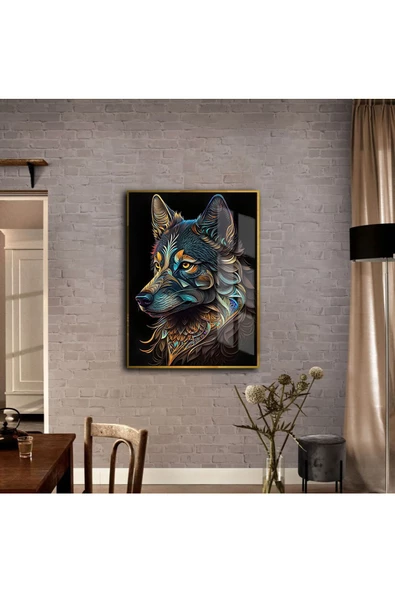 Harikabirev HARİKABİREV|HAYVAN TABLOSU SOYUT KURT |ÇERÇEVELİ TEMPERLİ CAM TABLO TEKLİ DİKEY ürün görseli