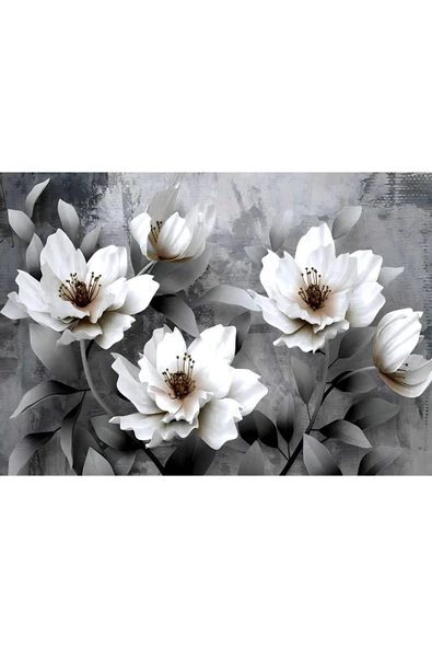 Harikabirev HARİKABİREV|SİYAH-BEYAZ RENK ÇİÇEK-SOYUT KOMBİNİ 02 |ÇERÇEVELİ TEMPERLİ CAM TABLO 3LÜ YATAY - Resim 3