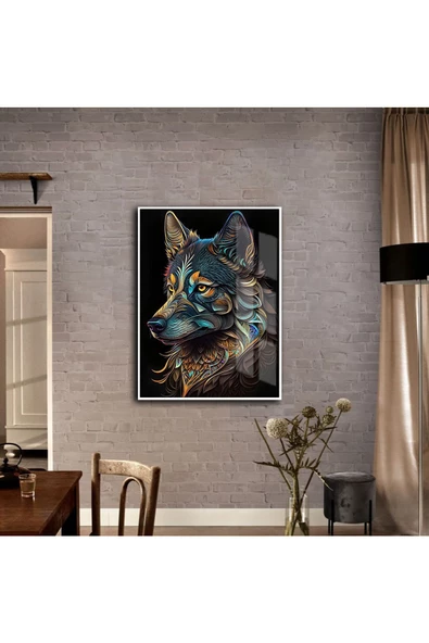 Harikabirev HARİKABİREV|HAYVAN TABLOSU SOYUT KURT |ÇERÇEVELİ TEMPERLİ CAM TABLO TEKLİ DİKEY ürün görseli