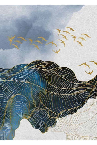 Harikabirev HARİKABİREV|LACİVERT- GOLD RENK TÜY- SOYUT KOMBİN 010 |ÇERÇEVELİ CAM TABLO TEMPERLİ 3LÜ DİKEY - Resim 5