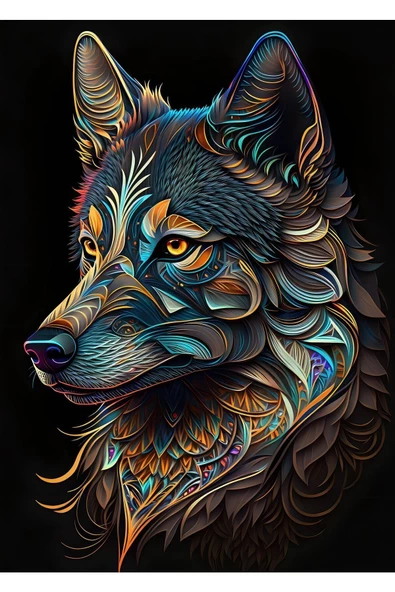 Harikabirev HARİKABİREV|HAYVAN TABLOSU SOYUT KURT |ÇERÇEVELİ TEMPERLİ CAM TABLO TEKLİ DİKEY - Resim 2