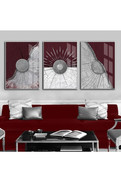 Harikabirev HARİKABİREV|BORDO - GRİ SOYUT ŞEKİL KOMBİNİ 3 |ÇERÇEVELİ TEMPERLİ CAM TABLO 3LÜ DİKEY ürün görseli