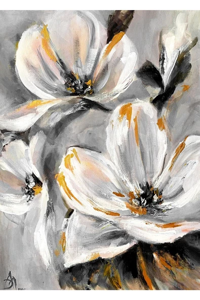 Harikabirev HARİKABİREV|BEYAZ-GRİ-GOLD EN SEVİLEN ÇİÇEK TABLOSU 2 |ÇERÇEVELİ TEMPERLİ CAM TABLO TEKLİ DİKEY - Resim 2