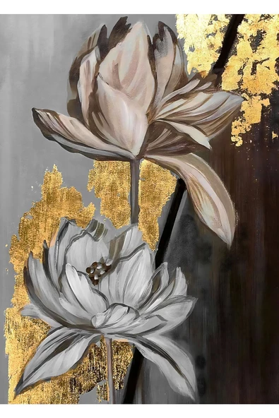 Harikabirev HARİKABİREV|GOLD-GRİ SEVİLEN ÇİÇEK TABLOSU 02 |ÇERÇEVELİ TEMPERLİ CAM TABLO TEKLİ DİKEY - Resim 2