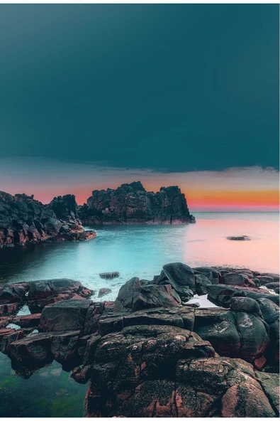 Harikabirev HARİKABİREV|MAVİ RENK DENİZ GÖL MANZARA KOMBİNİ |ÇERÇEVELİ TEMPERLİ CAM TABLO 3LÜ DİKEY - Resim 3