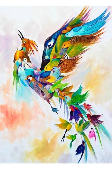 Harikabirev HARİKABİREV|RENGARENK SİMURG(ANKA) KUŞU TABLOSU |ÇERÇEVELİ TEMPERLİ CAM TABLO TEKLİ DİKEY - Resim 2
