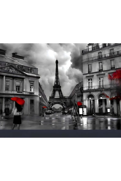 Harikabirev HARİKABİREV|EYFEL KULESİ BORDO-GRİ |ÇERÇEVELİ CAM TABLO TEKLİ YATAY - Resim 2