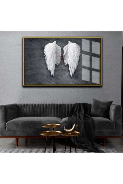 Harikabirev HARİKABİREV|BEYAZ KANATLAR ANTRASİT GRİ |ÇERÇEVELİ CAM TABLO TEKLİ YATAY ürün görseli