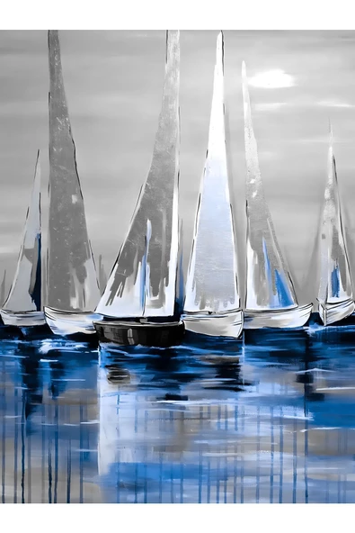 Harikabirev HARİKABİREV|LACİVERT-GRİ KOMBİNİ KAYIK-SOYUT KOMBİNİ |ÇERÇEVELİ CAM TABLO 2Lİ DİKEY - Resim 2