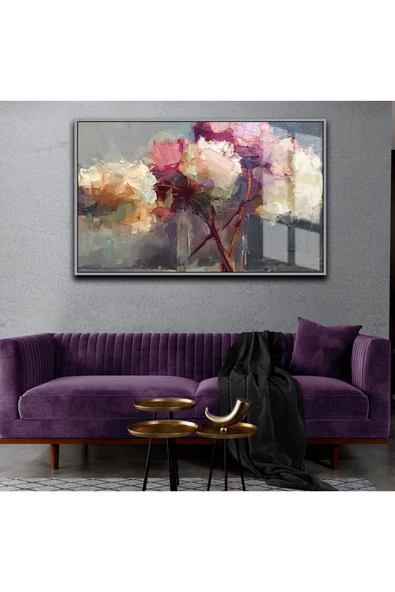 Harikabirev HARİKABİREV|MOR-VİZON ÇİÇEK TABLOSU |ÇERÇEVELİ CAM TABLO TEKLİ YATAY ürün görseli