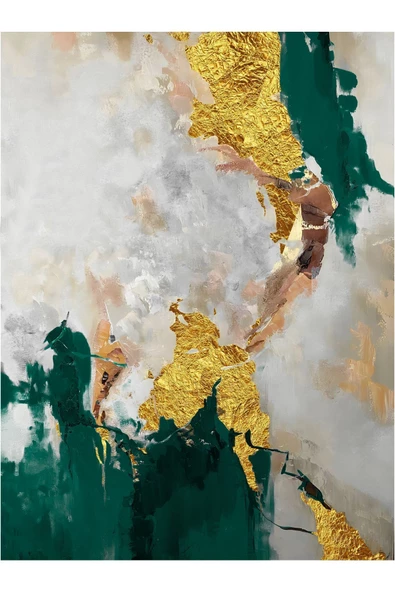 Harikabirev HARİKABİREV|ZÜMRÜT-GOLD KOMBİNİ TÜY-SOYUT KOMBİNİ|ÇERÇEVELİ TEMPERLİ CAM TABLO 3LÜ DİKEY - Resim 3