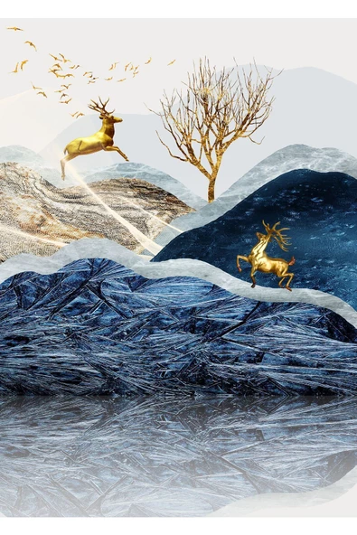 Harikabirev HARİKABİREV|LACİVERT-GOLD KOMBİNİ 2 GEYİK KOMBİNİ |ÇERÇEVELİ TEMPERLİ CAM TABLO 3LÜ DİKEY - Resim 3