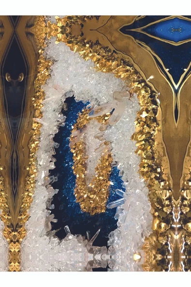 Harikabirev HARİKABİREV|LACİVERT-GOLD KOMBİNİ 8 ÇİÇEK-SOYUT KOMBİN|ÇERÇEVELİ TEMPERLİ CAM TABLO 3LÜ DİKEY - Resim 4