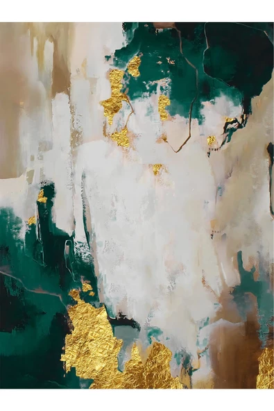 Harikabirev HARİKABİREV|ZÜMRÜT-GOLD KOMBİNİ TÜY-SOYUT KOMBİNİ|ÇERÇEVELİ TEMPERLİ CAM TABLO 3LÜ DİKEY - Resim 4