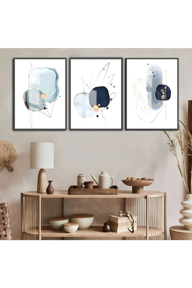 Harikabirev HARİKABİREV|AÇIKMAVİ-GOLD VEKTÖREL KOMBİN|ÇERÇEVELİ TEMPERLİ CAM TABLO 3LÜ DİKEY ürün görseli