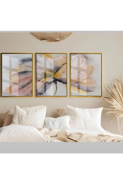 Harikabirev HARİKABİREV|SOFT ÇİÇEK EN ŞIK ÇİÇEK KOMBİNİ 4|ÇERÇEVELİ TEMPERLİ CAM TABLO 3LÜ DİKEY ürün görseli