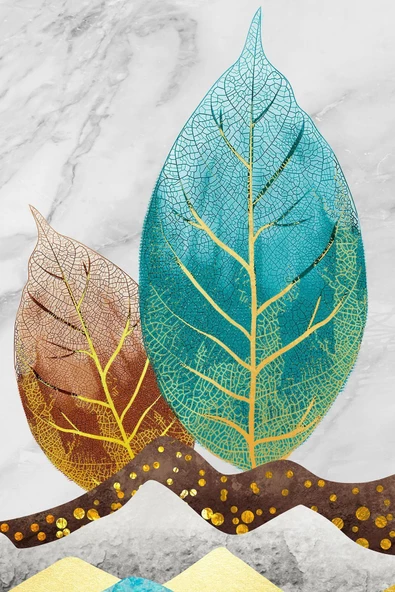 Harikabirev |turkuaz-gold En Şık Çiçek-geyik Kombini |çerçeveli Temperli Cam Tablo 3lü Dikey - Resim 4