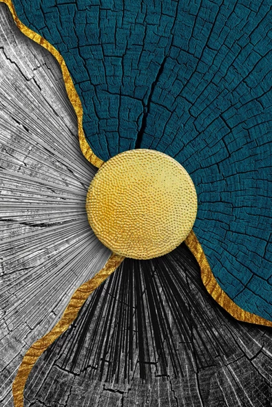 Harikabirev HARİKABİREV|TURKUAZ-GOLD EN ŞIK SOYUT KOMBİNİ|ÇERÇEVELİ TEMPERLİ CAM TABLO 3LÜ DİKEY - Resim 3