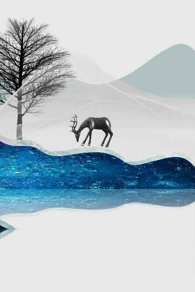 Harikabirev HARİKABİREV|LACİVERT-GÜMÜŞ KOMBİNİ ÇİÇEK-GEYİK KOMBİNİ |ÇERÇEVELİ TEMPERLİ CAM TABLO 3LÜ YATAY - Resim 5