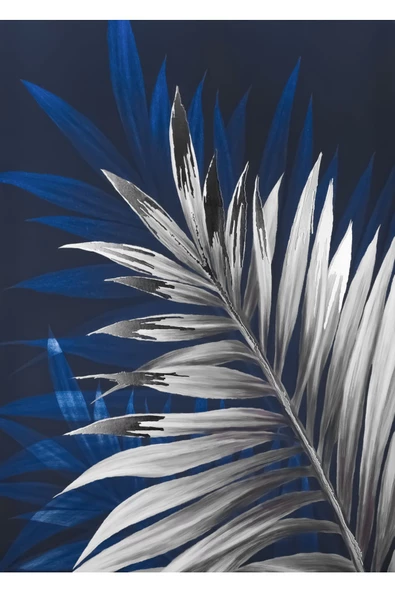 Harikabirev HARİKABİREV|LACİVERT-GÜMÜŞ 5 ŞIK FİL YAPRAK|ÇERÇEVELİ TEMPERLİ CAM TABLO 3LÜ DİKEY - Resim 5