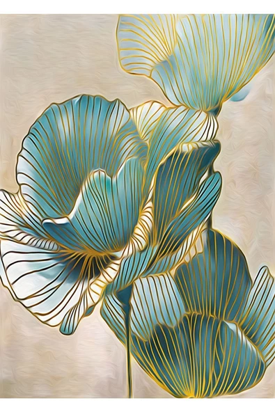 Harikabirev | Turkuaz-gold Sonsuzluk Çiçeği Kombini 2|çerçeveli Temperli Cam Tablo 3lü Dikey - Resim 5