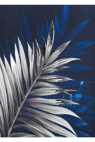 Harikabirev HARİKABİREV|LACİVERT-GÜMÜŞ 5 ŞIK FİL YAPRAK|ÇERÇEVELİ TEMPERLİ CAM TABLO 3LÜ DİKEY - Resim 4