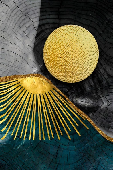 Harikabirev HARİKABİREV|TURKUAZ-GOLD EN ŞIK SOYUT KOMBİNİ|ÇERÇEVELİ TEMPERLİ CAM TABLO 3LÜ DİKEY - Resim 4