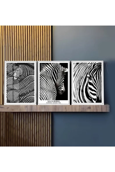 Harikabirev HARİKABİREV|SİYAH-BEYAZ EN ŞIK ZEBRA KOMBİNİ|ÇERÇEVELİ TEMPERLİ CAM TABLO 3LÜ DİKEY - Resim 2