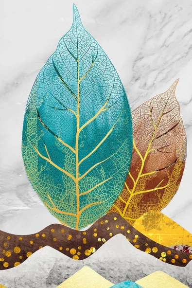 Harikabirev |turkuaz-gold En Şık Çiçek-geyik Kombini |çerçeveli Temperli Cam Tablo 3lü Dikey - Resim 2