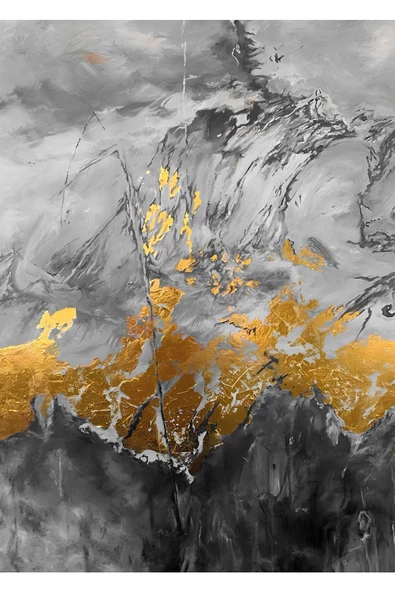Harikabirev |gri-gold Kombini Soyut Şekiller |çerçeveli Temperli Cam Tablo 3lü Dikey - Resim 5