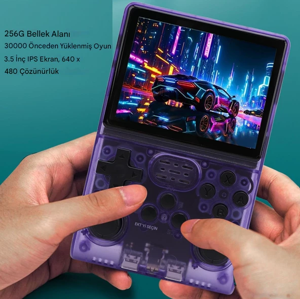 Retro El Oyun Konsolu 3.5 inç IPS HD Ekran  30000 Oyun Desteği 64 GB Hediye (şeffaf mor) - 2