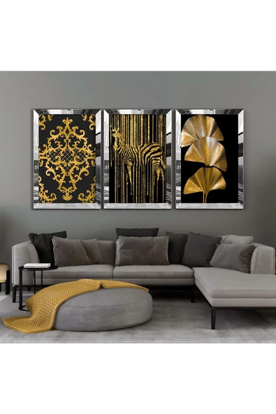 Harikabirev HARİKABİREV|GOLD-SİYAH ZEBRA DESENLİ KOMBİNİ |PLEKSİ ÇERÇEVELİ MDF TABLO KRFZ ürün görseli