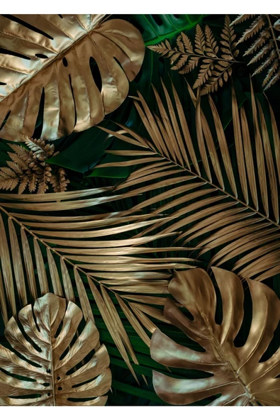 Harikabirev HARİKABİREV|SİYAH-GOLD TROPİK YAPRAK KOMBİNİ |PLEKSİ ÇERÇEVELİ MDF TABLO KRFZ - Resim 4