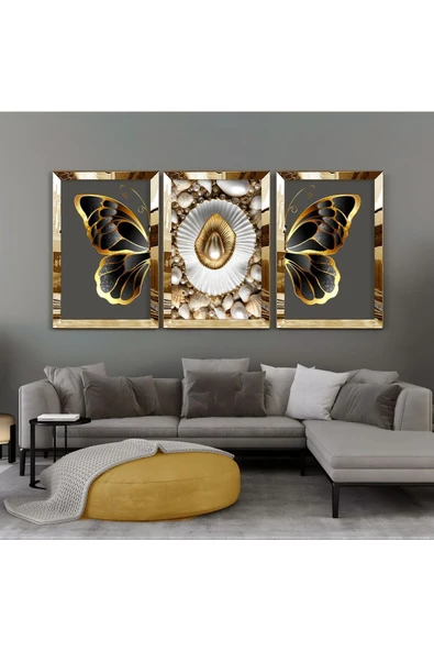 Harikabirev HARİKABİREV|SİYAH-GOLD-GRİ KELEBEK KOMBİNİ |PLEKSİ ÇERÇEVELİ MDF TABLO KRFZ ürün görseli