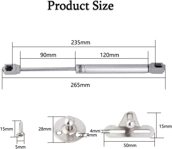 KALİTE Dolap Gazlı Kapak Makas Piston (4 lü Set) Frenli 100N - 3