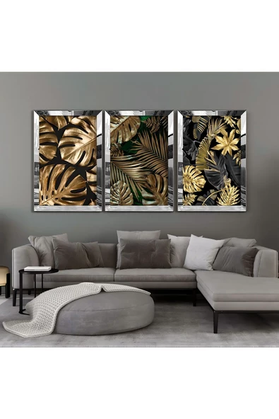 Harikabirev HARİKABİREV|SİYAH-GOLD TROPİK YAPRAK KOMBİNİ |PLEKSİ ÇERÇEVELİ MDF TABLO KRFZ ürün görseli
