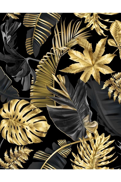 Harikabirev HARİKABİREV|SİYAH-GOLD TROPİK YAPRAK KOMBİNİ |PLEKSİ ÇERÇEVELİ MDF TABLO KRFZ - Resim 3