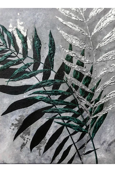 Harikabirev HARİKABİREV|GÜMÜŞÜ-SİYAH YAPRAK&ÇİÇEK KOMBİNİ |PLEKSİ ÇERÇEVELİ MDF TABLO KRFZ - 2