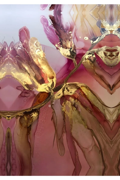 Harikabirev HARİKABİREV|PEMBE-GRİ-GOLD SOYUT ÇİÇEK KOMBİNİ |PLEKSİ ÇERÇEVELİ MDF TABLO KRFZ - Resim 4