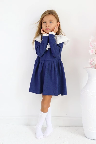 Kız Çocuk Belinda Yakalı Mavi Elbise ELB-0093.5 - 2